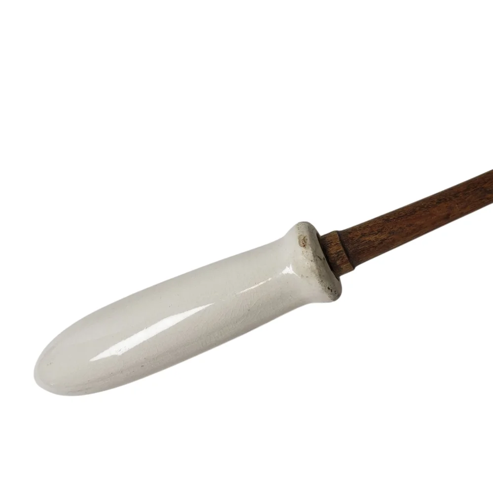 Vintage Ceramic Handled Wooden Spoon Blue Onion Pattern
